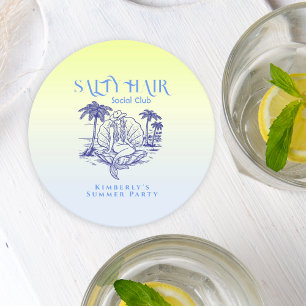 Posavasos Redondo De Papel Fiesta de verano de Cowgirl de sirvienta azul cost