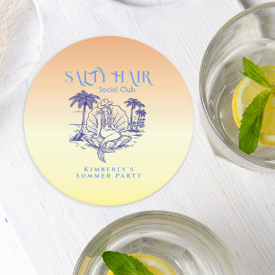 Posavasos Redondo De Papel Fiesta de verano vaquera sirena amarilla costera