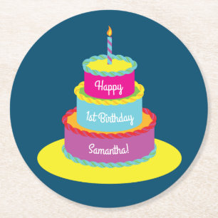 Posavasos Redondo De Papel Fiesta del pastel de cumpleaños