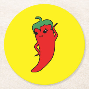 Posavasos Redondo De Papel Fiesta Despedida de Soltera Kawaii Pimiento Rojo P