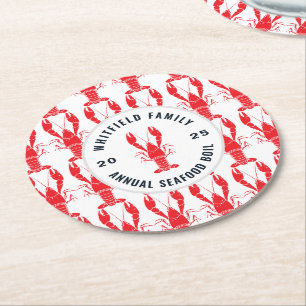 Posavasos Redondo De Papel Fiesta Familiar de Langosta al Vapor Personalizada