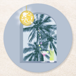 Posavasos Redondo De Papel Fiesta ilumina cócteles Disco palmas de bola en az