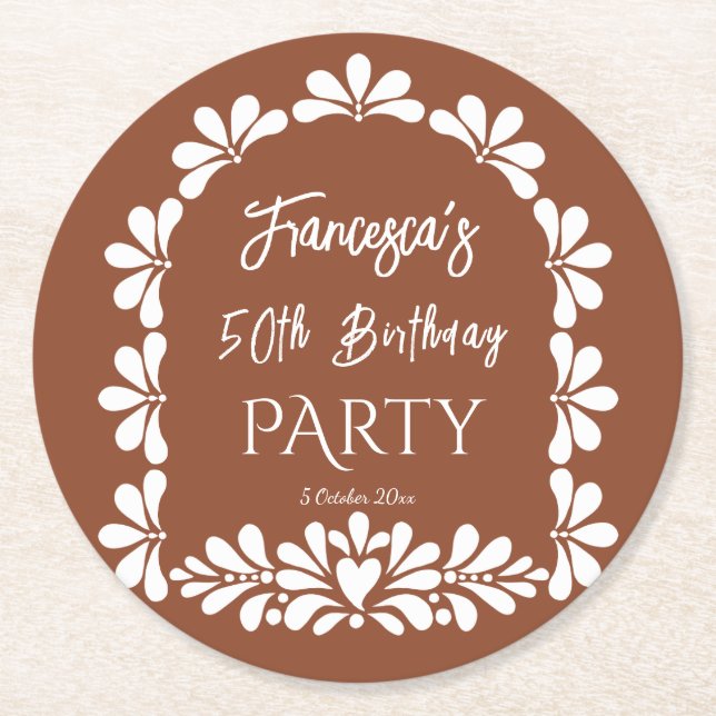 Posavasos Redondo De Papel Fiesta mexicana fiesta terracotta talavera persona (Anverso)