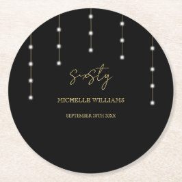 Posavasos Redondo De Papel Fiesta Moderno De Guión Negro Y Oro