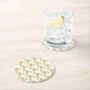 Posavasos Redondo De Papel Fiesta Naranja Verde Fruta Mango Tropical