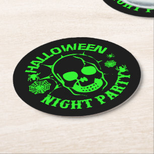 Posavasos Redondo De Papel Fiesta nocturno de Halloween Skull Spider Web Gree
