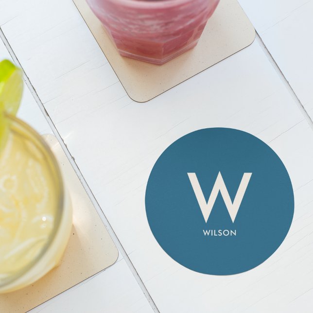 Posavasos Redondo De Papel Fiesta personal de color azul marino con monograma (Subido por el creador)