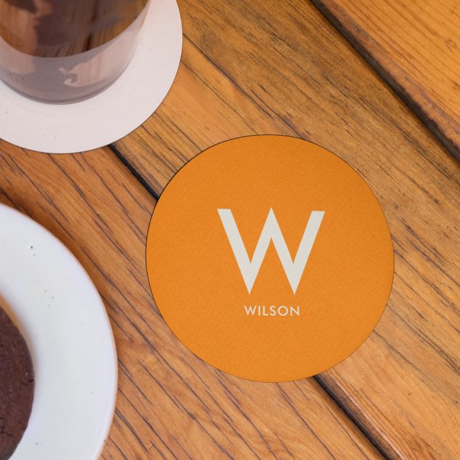 Posavasos Redondo De Papel Fiesta personal de monograma naranja (Subido por el creador)