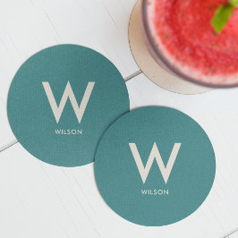 Posavasos Redondo De Papel Fiesta personal de monograma verde azulado