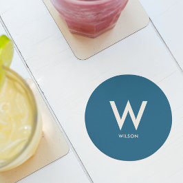 Posavasos Redondo De Papel Fiesta personal monograma azul marino