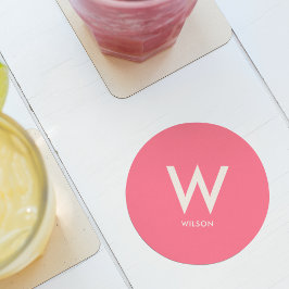 Posavasos Redondo De Papel Fiesta personal monograma rosa