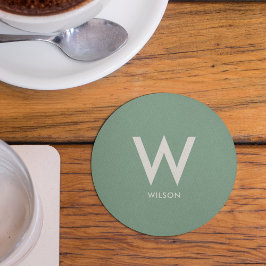 Posavasos Redondo De Papel Fiesta Personal Monograma Verde Menta