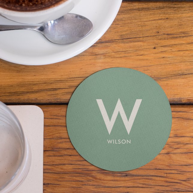 Posavasos Redondo De Papel Fiesta personal verde menta con monograma (Subido por el creador)