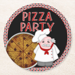Posavasos Redondo De Papel Fiesta Pizza, conjunto estilo 2-Black-Coaster