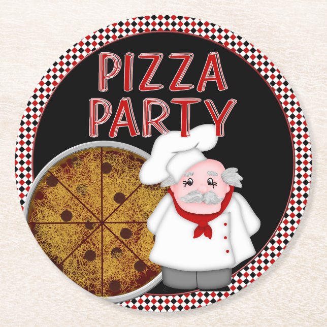 Posavasos Redondo De Papel Fiesta Pizza, conjunto estilo 2-Black-Coaster (Anverso)