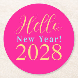 Posavasos Redondo De Papel Fiesta rosado candente de Nochevieja