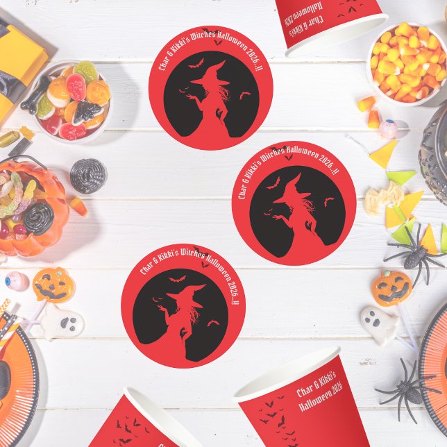 Posavasos Redondo De Papel Fiesta Sólo de Halloween (Witches Only Halloween Party Round Paper Coaster)