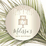 Posavasos Redondo De Papel Fiesta torta de oro purpurina gotea elegante glamu<br><div class="desc">Relájese con su bebida favorita y proteja su mobiliario con estos cuentacuentos de papel con nombres personalizados, sencillos y modernos. Una torta purpurinoso, de moda, de oro de champán, de dos capas, una tipografía de escritura elegante y goteo de purpurinas superponen un oscuro fondo de champán metálico falso. Personaliza con...</div>