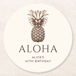 Posavasos Redondo De Papel fiesta tropical Aloha con piña