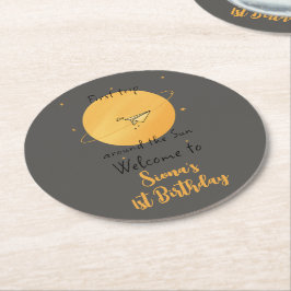 Posavasos Redondo De Papel First Trip Around The Sun Paper Airplane Birthday