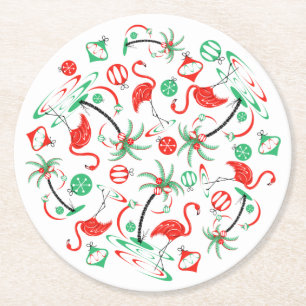 Posavasos Redondo De Papel Flamenco Rojo de Navidad Multi redondo