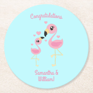 Posavasos Redondo De Papel Flamingo Baby Shower Cute Tropical