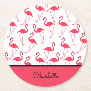 Posavasos Redondo De Papel Flamingo con nombre
