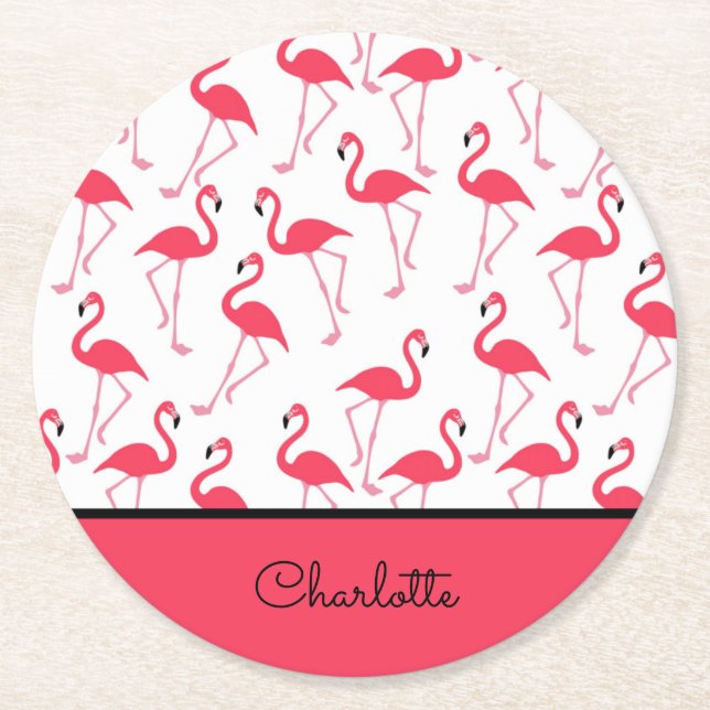 Posavasos Redondo De Papel Flamingo con nombre (Anverso)