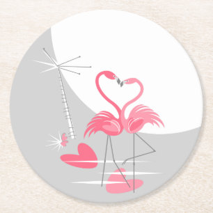 Posavasos Redondo De Papel Flamingo Love Large Moaster round