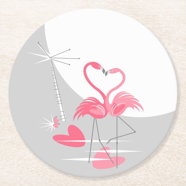 Posavasos Redondo De Papel Flamingo Love Large Moaster round (Anverso)