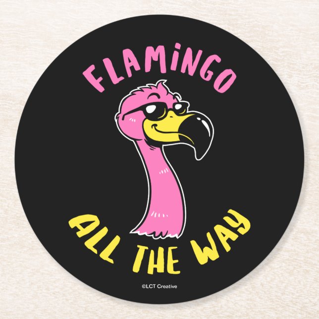 Posavasos Redondo De Papel Flamingo todo el camino (Anverso)