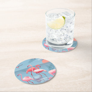 Posavasos Redondo De Papel Flamingos Patrón 1
