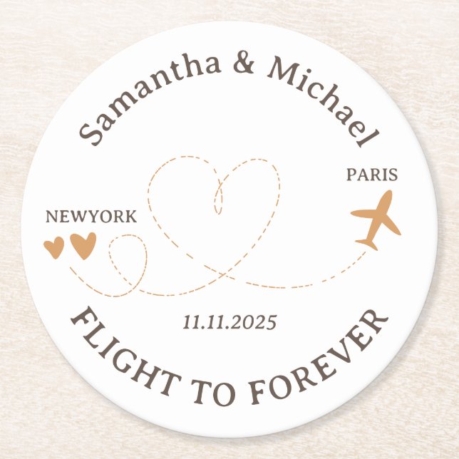Posavasos Redondo De Papel Flight forever Plane Travelling theme Wedding (Anverso)