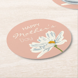 Posavasos Redondo De Papel Flor artística blanca feliz día de la madre
