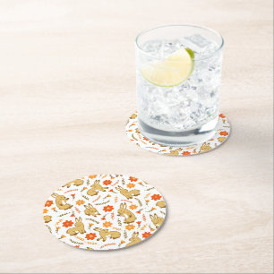 Posavasos Redondo De Papel Flor de conejo de primavera de Woodland