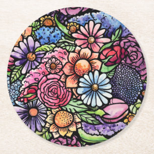 Posavasos Redondo De Papel Flor de primavera de Bouquet floral