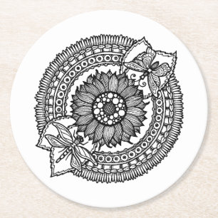 Posavasos Redondo De Papel Flor en mandala