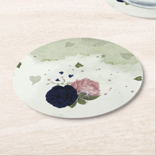 Posavasos Redondo De Papel flor rosa y azul marino