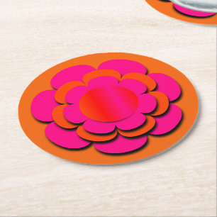 Posavasos Redondo De Papel Flor rosa y Naranja caliente