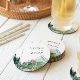 Posavasos Redondo De Papel Flor silvestre de montaña rústica   Boda Boho