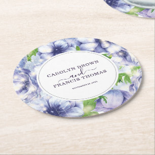 Posavasos Redondo De Papel Floral Anemone Boda Luxury Personalizado
