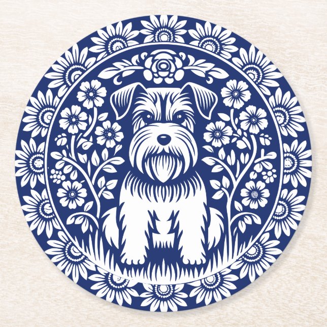 Posavasos Redondo De Papel Floral azul y blanca de manzana dulce y azul (Anverso)