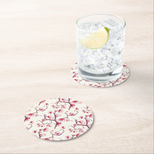 Posavasos Redondo De Papel Floral bohemia rusa de primavera rosada Rubor