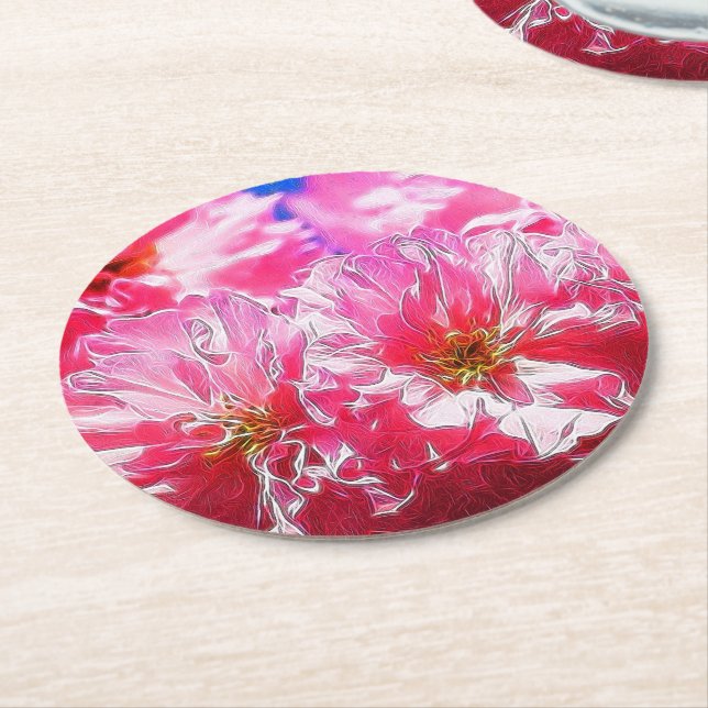 Posavasos Redondo De Papel Floral Dreams 03 rosa caliente (En perspectiva)