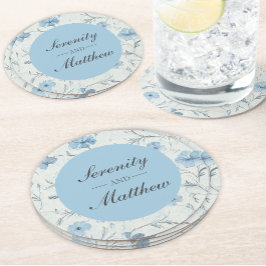 Posavasos Redondo De Papel Floral Dusty Blue Country Garden Elegante Boda