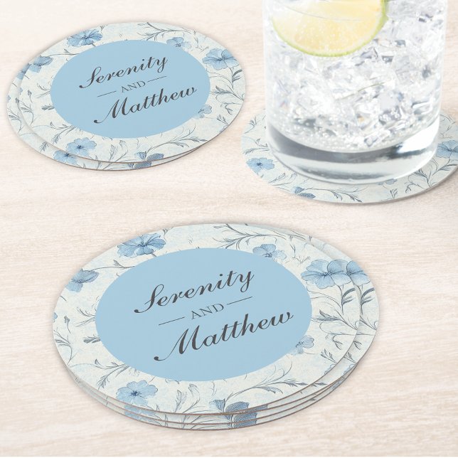Posavasos Redondo De Papel Floral Dusty Blue Country Garden Elegante Boda (Subido por el creador)