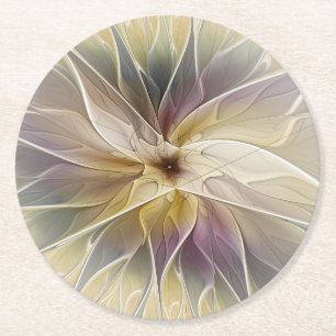 Posavasos Redondo De Papel Floral Fantasía Oro berenjena Resumen Arte Fractal