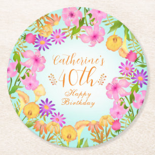 Posavasos Redondo De Papel Floral Garden Aqua