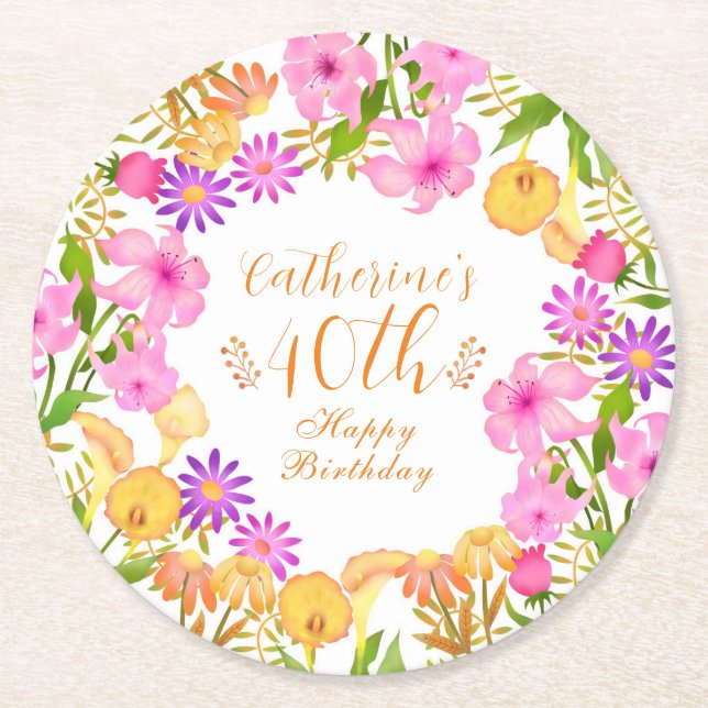 Posavasos Redondo De Papel Floral Garden White (Anverso)