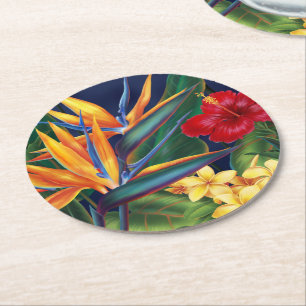 Posavasos Redondo De Papel Floral hawaiano del paraíso tropical